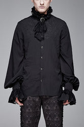 Schwarze bestickte Chiffon-Gothic-Bluse für Herren mit langen Ärmeln
